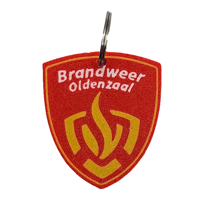 Sleutelhanger Brandweer Oldenzaal - Als dank voor de mooie orders met brandweerhelm trekhaakdoppen